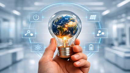 Global Innovation and Sustainable Technology Concept with Earth Lightbulb