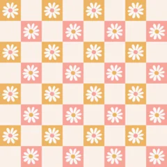 Checkerboard seamless pattern with daisy flowers. Perfect for fabric, wallpapers and gift designs © nafanya241