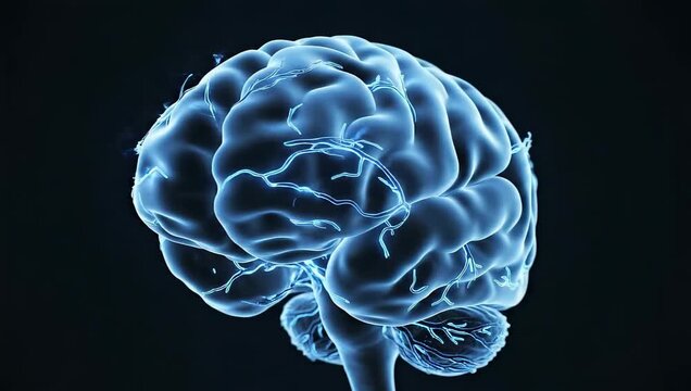Abstract Blue Brain Illustration With Neural Network Connections.