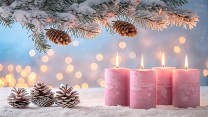 christmas still life with candles and cones