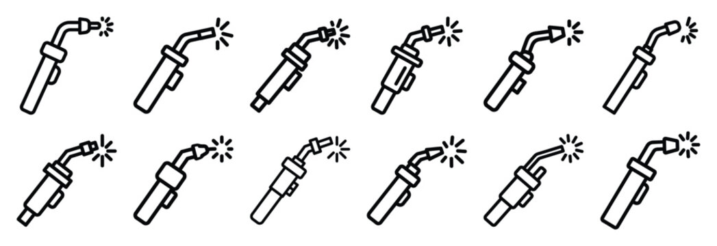 Set of outline icons welding torch . construction simple line isolated icon set collection
