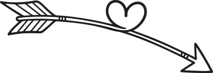 Fototapeta premium A black and white illustration of a curved arrow with a heart