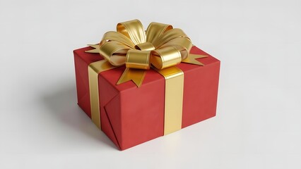 Fototapeta premium Celebrating New Year and Christmas with a beautifully wrapped red gift box adorned with golden ribbons and bow