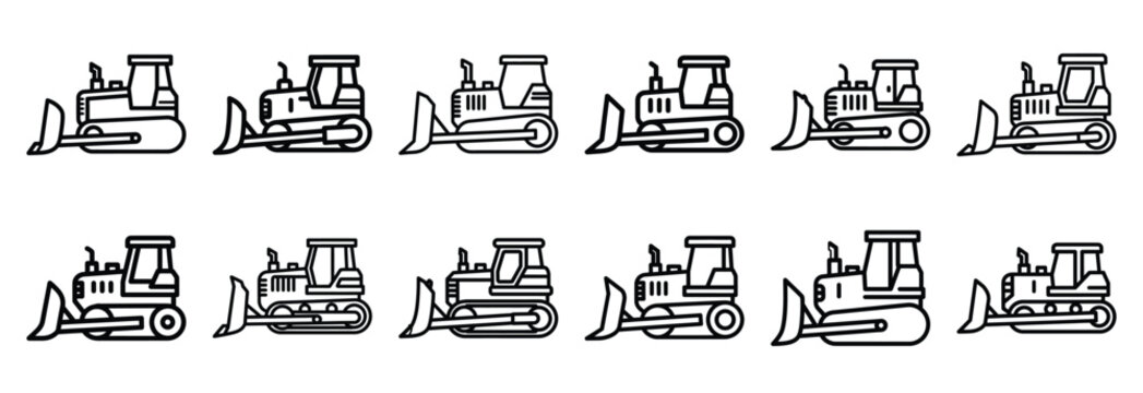 Set of outline icons bulldozer  simple . construction simple line isolated icon set collection