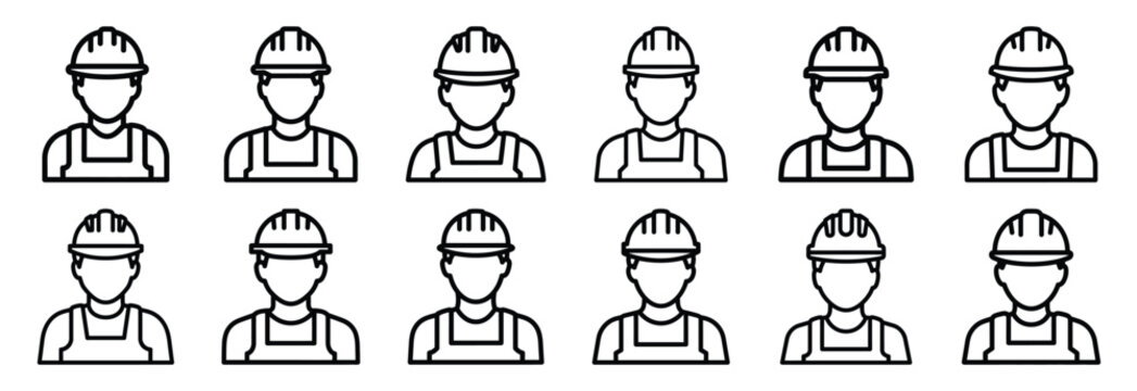 Set of outline icons construction worker . construction simple line isolated icon set collection