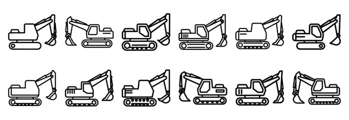 Set of outline icons excavator  simple . construction simple line isolated icon set collection © SreeAtul