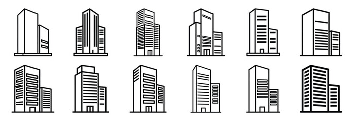 Set of outline icons high rise building . construction simple line isolated icon set collection © SreeAtul
