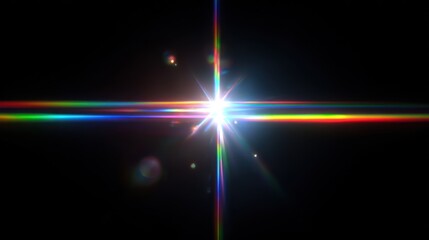 Abstract light flare against dark backdrop with rainbow color beams