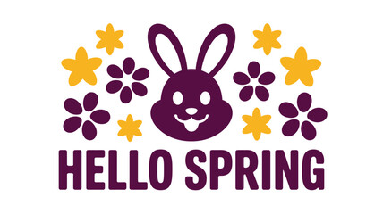 Hello spring welcoming banner with a cute bunny and colorful flowers Vector
