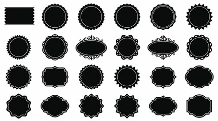 Vector Badge Silhouette Collection – 25 Decorative Label Shapes for Vintage, Retro, and Formal Branding, Logo, or Sticker Design Templates