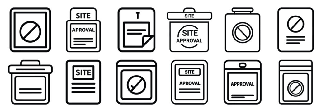 Set of outline icons site approval . construction simple line isolated icon set collection