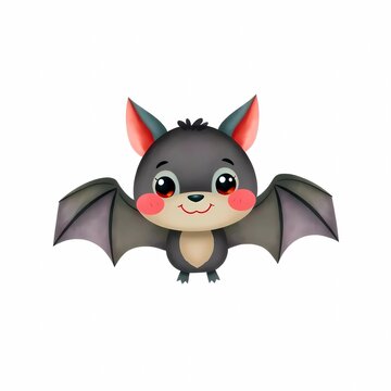 A cute cartoon gray bat smiles flying towards viewer.