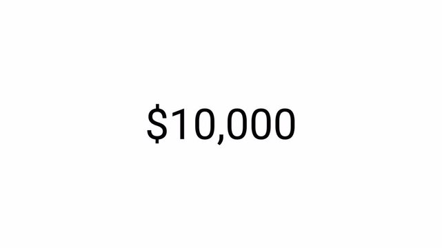 counter animation from zero to ten thousand on a transparent background, $0 to $10000 animated dollar number  counter with alpha channel best for  amount concepts.
