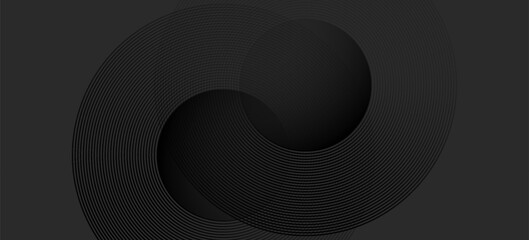 Abstract black glowing geometric lines modern shiny gray circle lines pattern, Modern black gray gradient rings