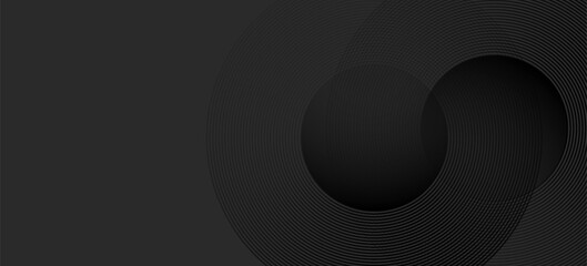 Abstract black glowing geometric lines modern shiny gray circle lines pattern, Modern black gray gradient rings
