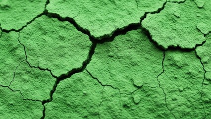 Obraz premium Closeup of dry cracked earth with green paint on surface