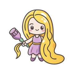Rapunzel Character Coloring Page with Full Colored and Outline Styles for Art Fun