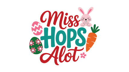 Miss hops alot with a cute pink bunny and colorful easter eggs for spring celebrations Vector