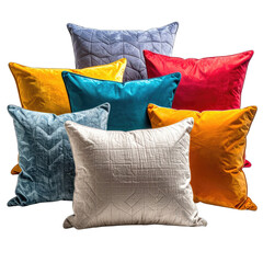 Fototapeta premium A vibrant assortment of richly textured velvet throw pillows displayed against a stark black background.