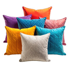 Fototapeta premium A collection of vibrant, textured throw pillows arranged against a black background.