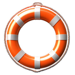 Orange life preserver ring with rope safety equipment for water rescue isolated on white background