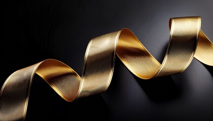 gold ribbon curls in a spiral design against a black background