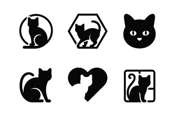 Cat and kitten pet care minimalist silhouette icon set © Sadek