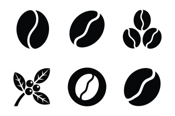 Coffee bean and caffeine production minimalist icon set