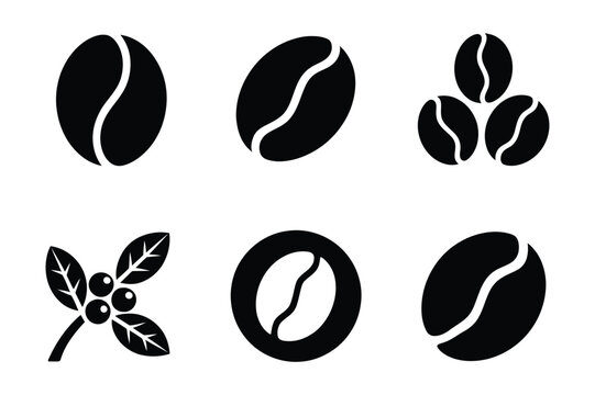 Coffee bean and caffeine production minimalist icon set