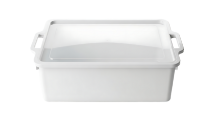 White Plastic Food Storage Container with Lid on White Background