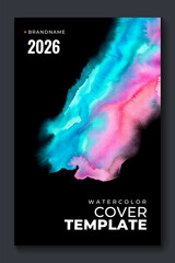Bright vector colorful watercolor on vertical black A4 background for booklet or brochure	
