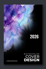 Bright vector colorful watercolor on vertical black A4 background for booklet or brochure	