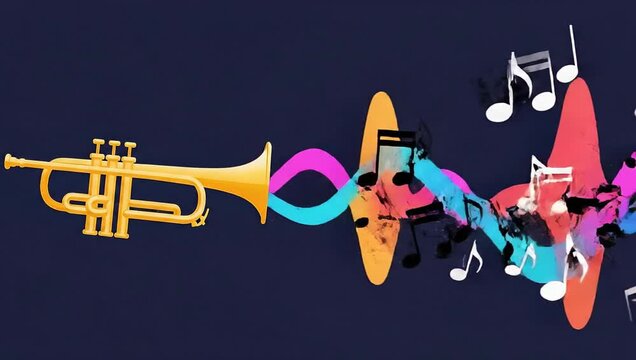 Abstract Musical Trumpet Sound Wave Visualization with Notes.