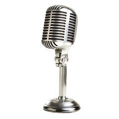 Fototapeta premium Vintage retro microphone classic studio equipment for recording music or podcasts isolated on white background