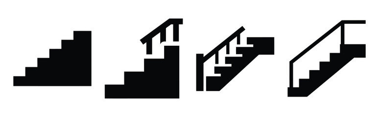 house stairs silhouette icon set, black color and white background