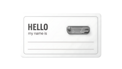 Hello My Name Is Badge with Safety Pin on White Background