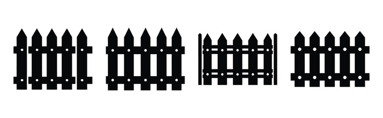 property fence silhouette icon set, black color and white background