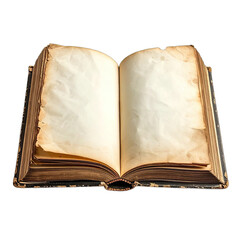 Fototapeta premium An antique, open book with blank, aged pages against a black background.
