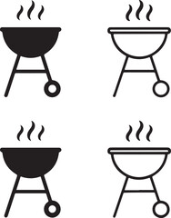 Outdoor Grill Silhouette, backyard outdoor grill, summer cooking vector, black silhouette, outline filled, isolated white background, minimal icon, party barbecue