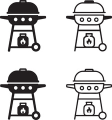 Gas Grill Silhouette, gas powered barbecue, modern cooking vector, black silhouette, outline filled, isolated white background, minimal icon, party grilling