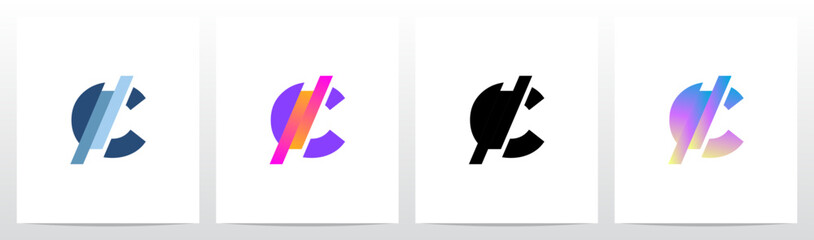 Stripes Diagonal Cut Letter in Half Initial Logo Design C