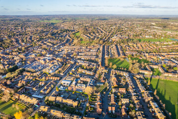 downtown center and Caversham of Reading. Berkshire in England. aerial view