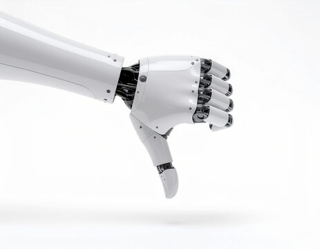 Robotic Hand Showing Thumbs Down Gesture Isolated on White