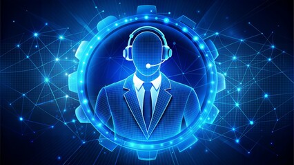 Technical support and customer service concept. Digital icon representing technical support, customer service, and 247 assistance. Business technology solutions for global support, service management