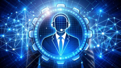 Technical support and customer service concept. Digital icon representing technical support, customer service, and 247 assistance. Business technology solutions for global support, service management