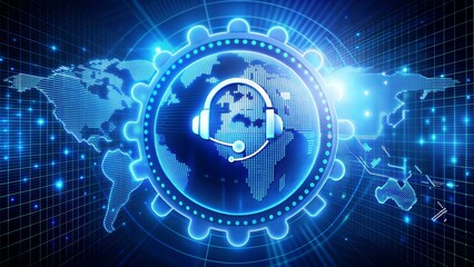 Technical support and customer service concept. Digital icon representing technical support, customer service, and 247 assistance. Business technology solutions for global support, service management