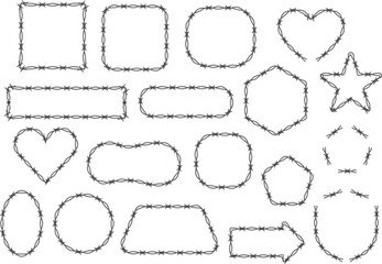 Hand-drawn dashed outline frames and shapes. Sketchy borders, arrows, hearts, and icons. Black and white doodle elements for graphic design.