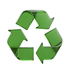 3D recycling symbol icon on transparent background isolated png.