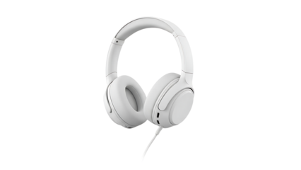 White Wireless Headphones with Microphone on White Background