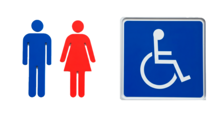 Accessible restroom sign with gender neutral and disability symbols